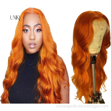 150% Density Orange Colored 13x6 Deep Part Lace Front Human Hair Wigs Body Wave Peruvian Remy Invisible Lace Frontal Ginger Wig